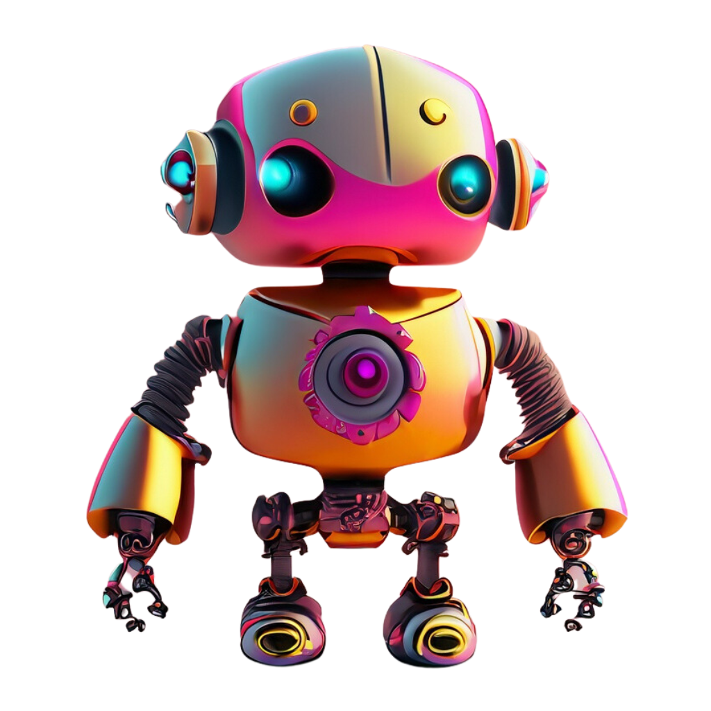 robot purple orange AI character