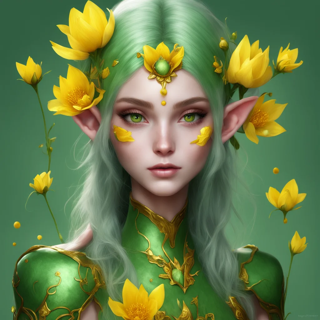 ai%22flower elf with yellow petals%2C and golden eyes. green skin%2C digital art. fantasy. ranger%22 amazing awesome portrait 2