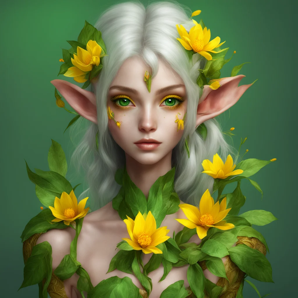ai%22flower elf with yellow petals%2C and golden eyes. green skin%2C digital art. fantasy. ranger%22 confident engaging wow artstation art 3