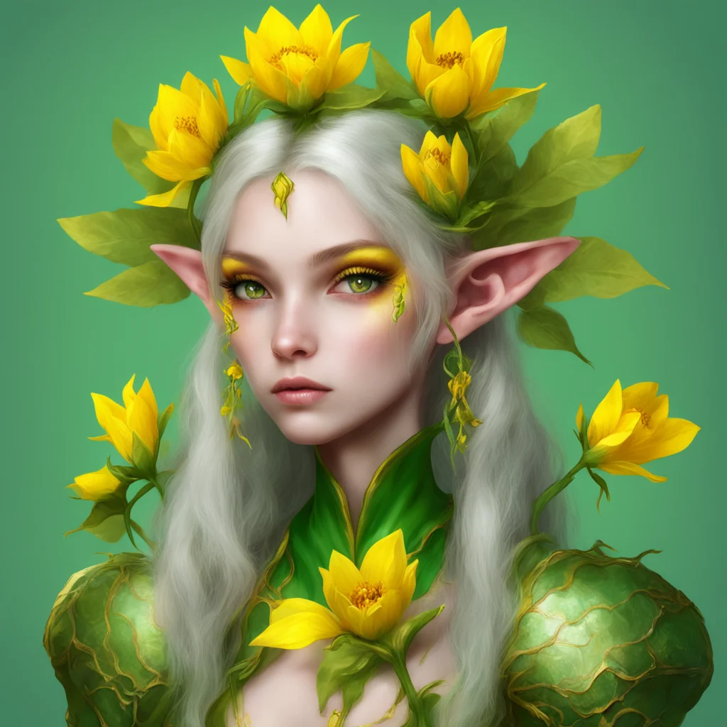 ai%22flower elf with yellow petals%2C and golden eyes. green skin%2C digital art. fantasy. ranger%22 good looking trending fantastic 1
