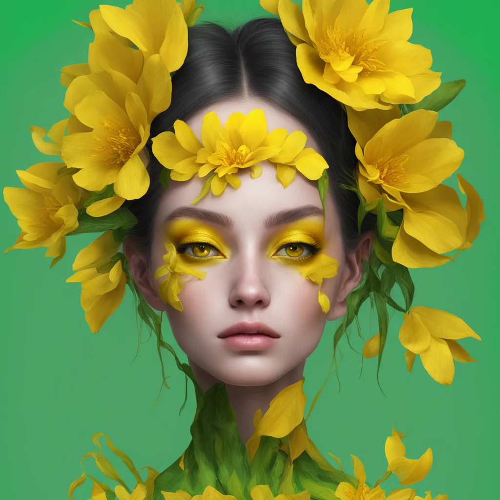 ai%22flower person with yellow petals%2C and golden eyes. green skin%2C digital art%22 amazing awesome portrait 2