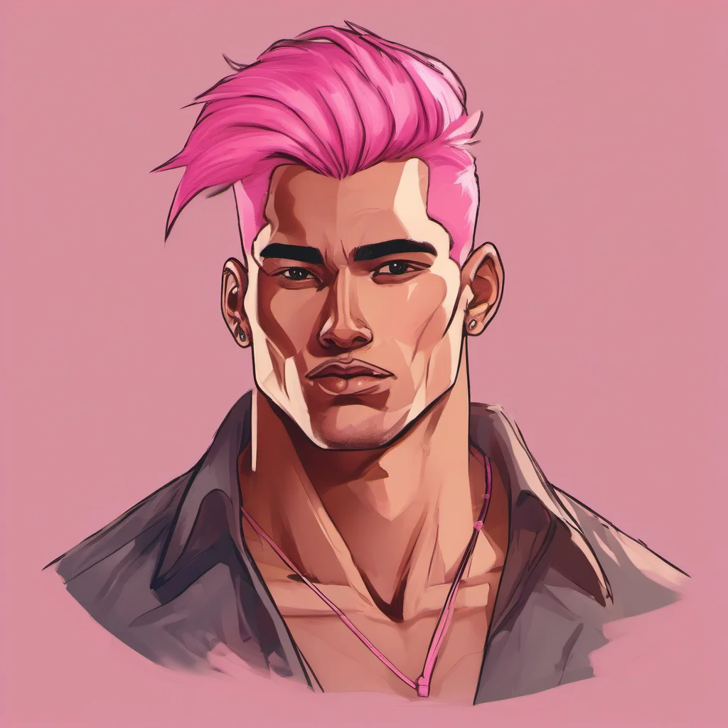 %22handsome tan skinned tall muscular withpink hair ponytail style man%22 amazing awesome portrait 2