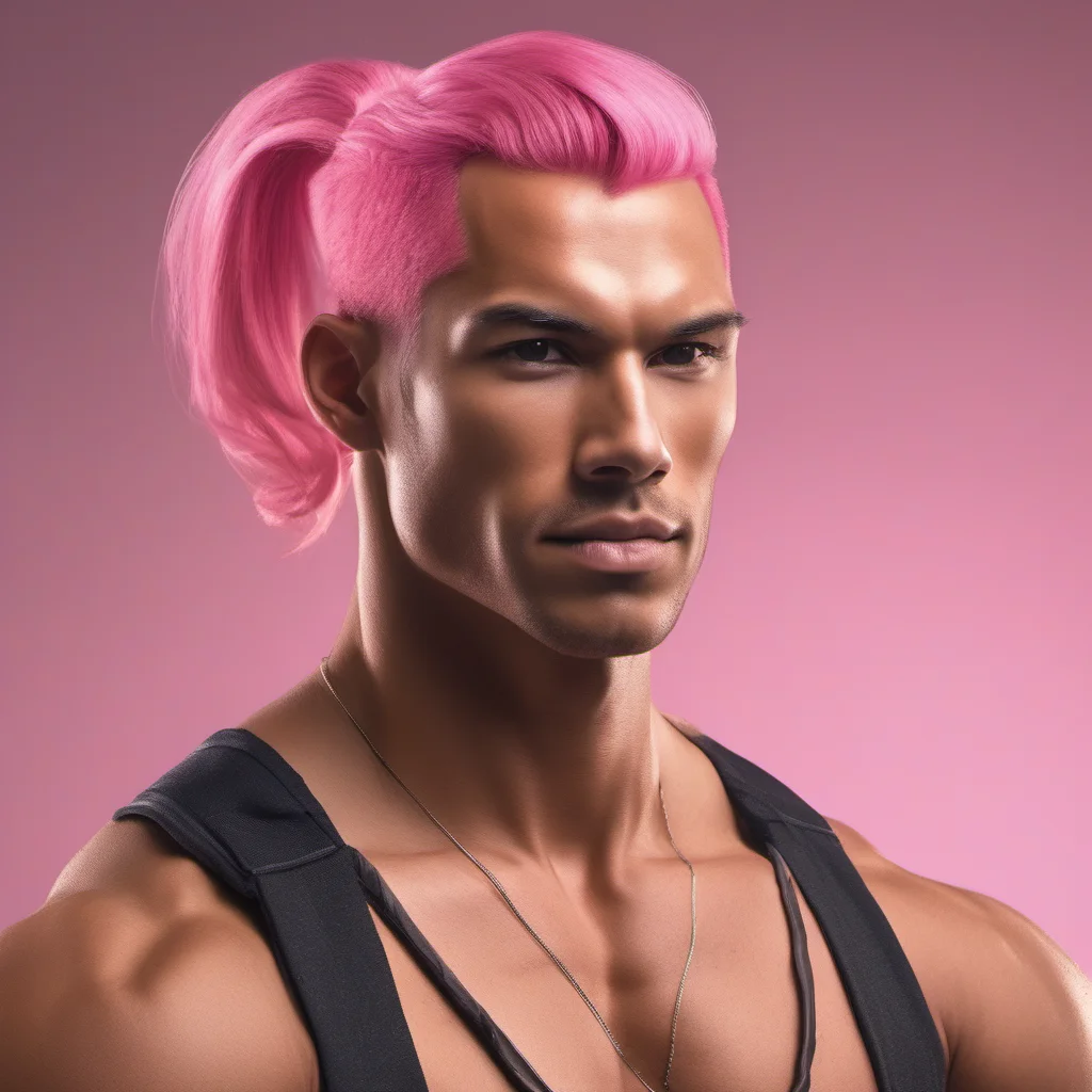ai%22handsome tan skinned tall muscular withpink hair ponytail style man%22 confident engaging wow artstation art 3