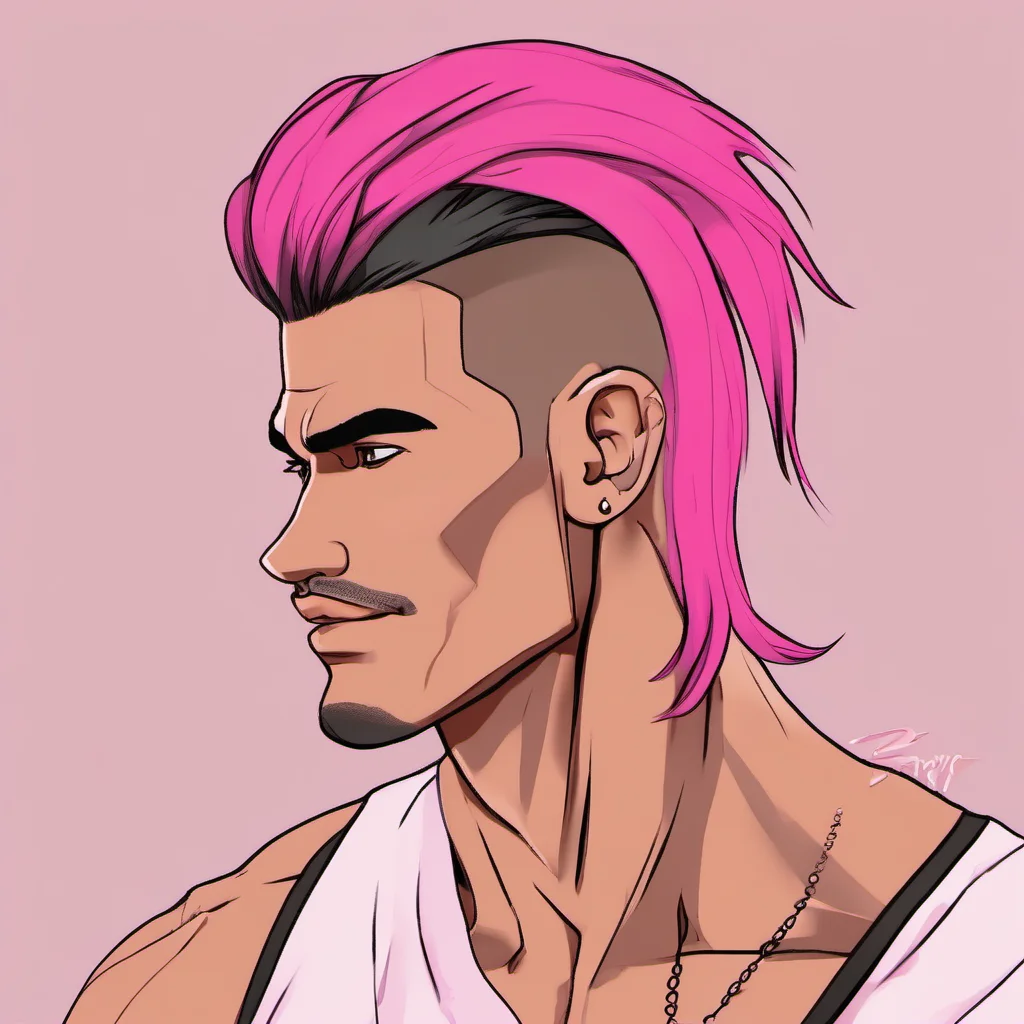 %22handsome tan skinned tall muscular withpink hair ponytail style man%22 gay amazing awesome portrait 2