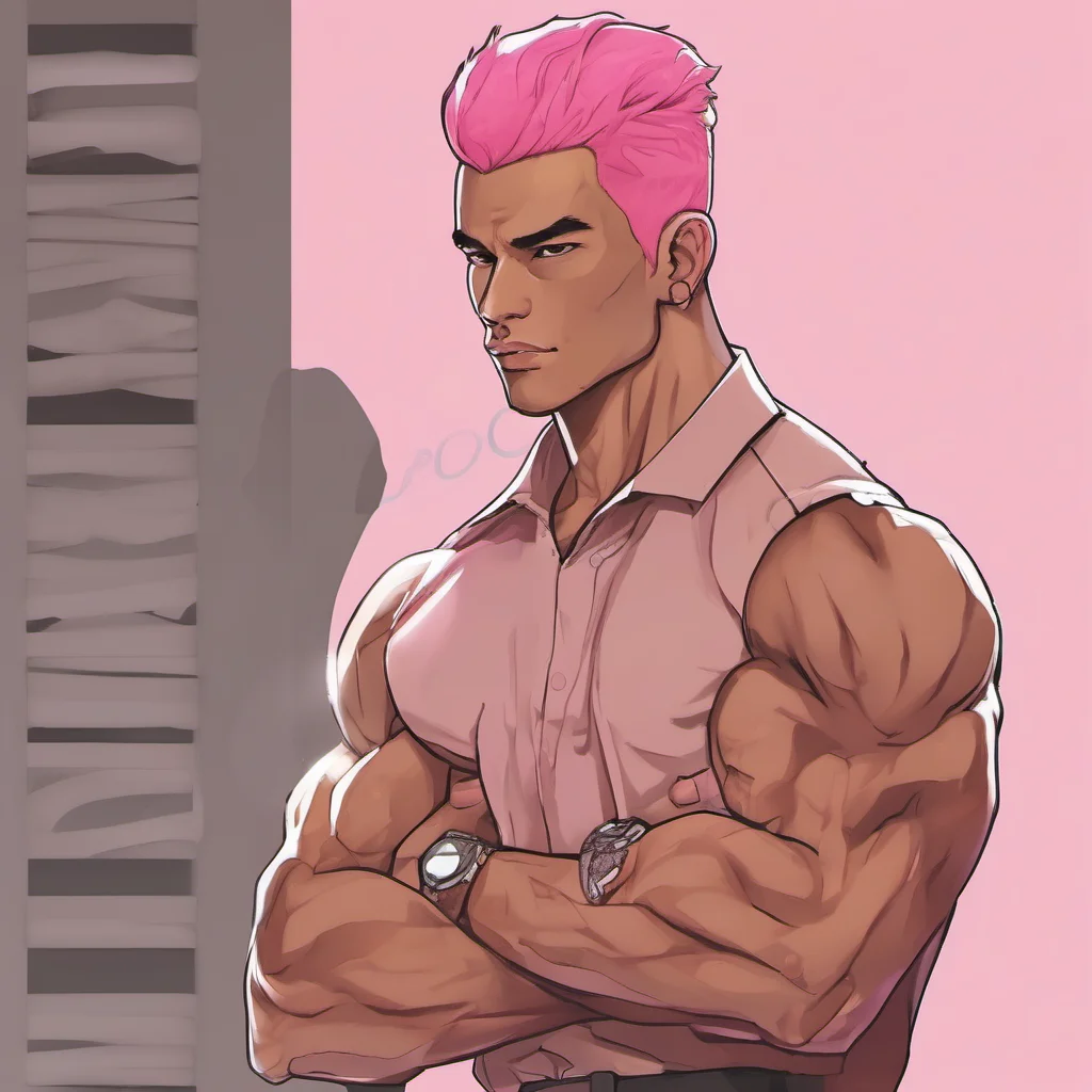 %22handsome tan skinned tall muscular withpink hair ponytail style man%22 good looking trending fantastic 1