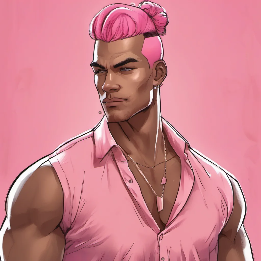 ai%22handsome tan skinned tall muscular withpink hair ponytail style man%22