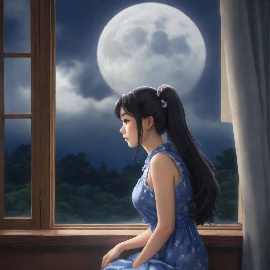   Akiko Akiko is at her mansion looking out the window at the full moon She is thinking about you and how she misses you 