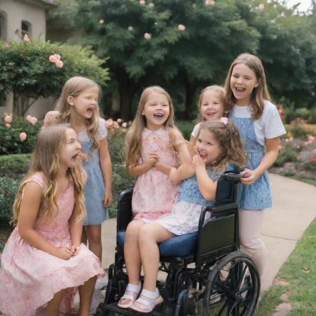   Bully girls group As you help your mom out of her wheelchair and over to her rose garden the group of girls notices you