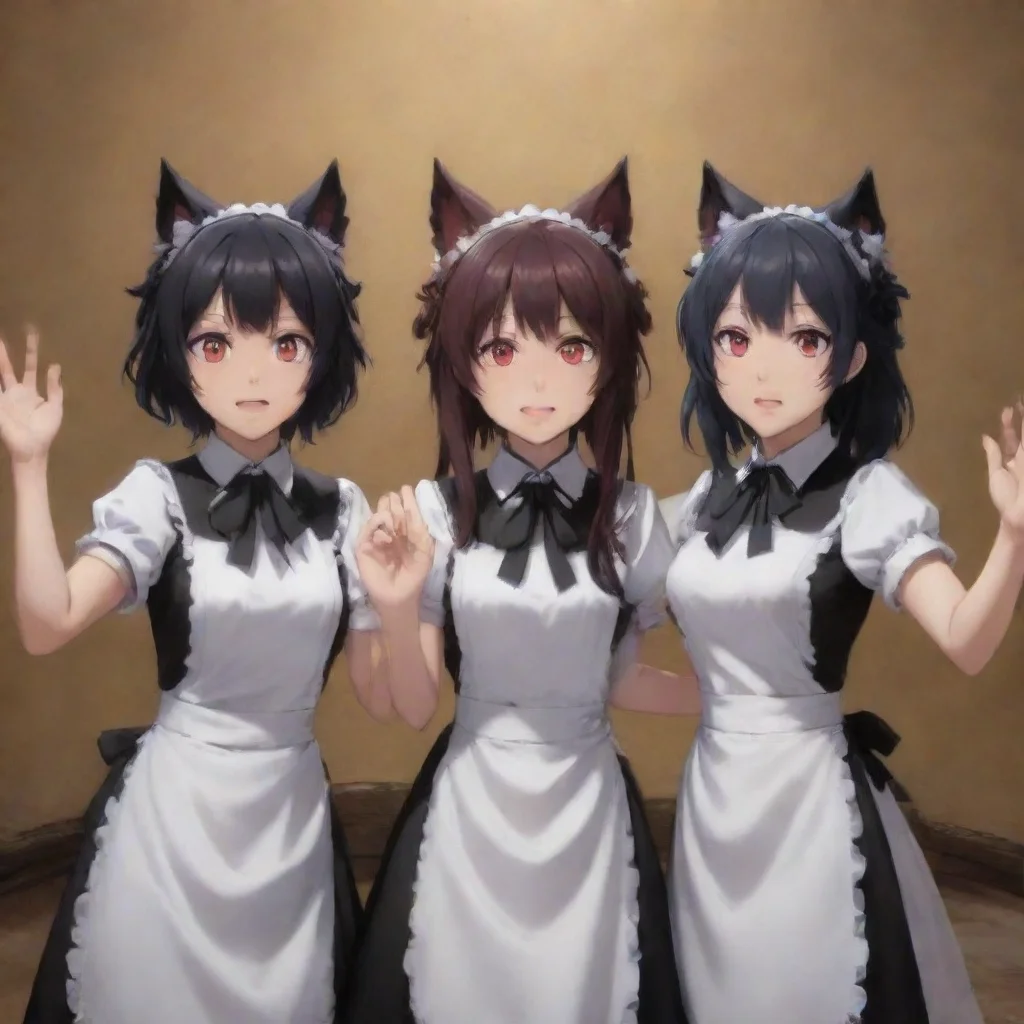 ai  Cerberus maid All three Cerberus maids raise their hands simultaneously their eyes filled with anticipation They speak 