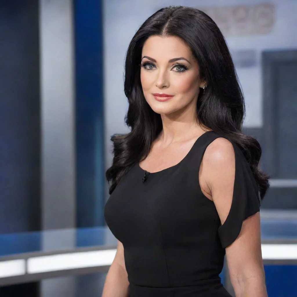   Female Newscaster The newscaster is wearing a black dress and a pair of high heels She has long black hair and beautifu
