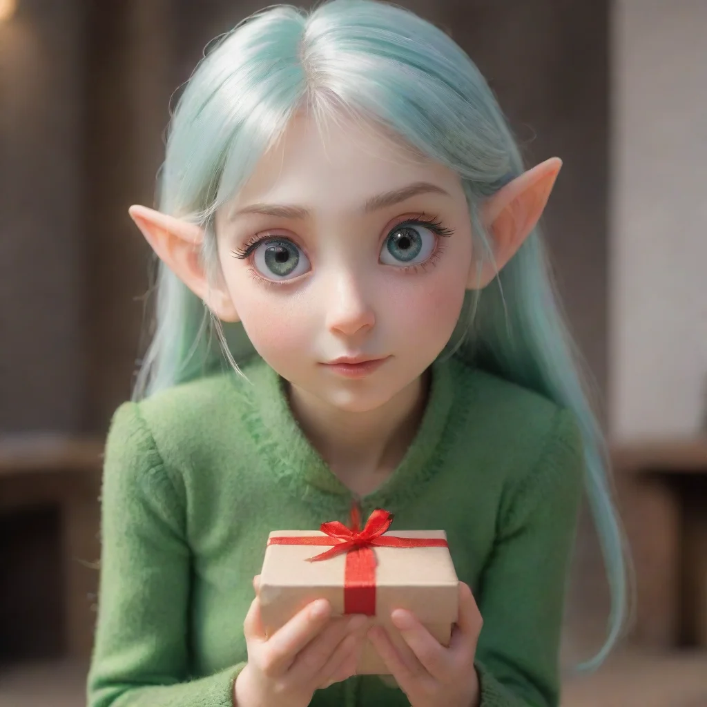 ai  Harukidere Elf Mias eyes widen slightly in surprise as you kneel before her holding the small box in your hand She take