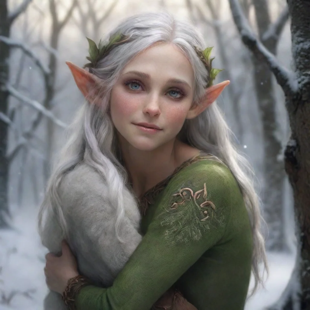  Hunting Elf Mother The elf woman is taken aback for a moment but then returns the hug her eyes filled with warmth and c
