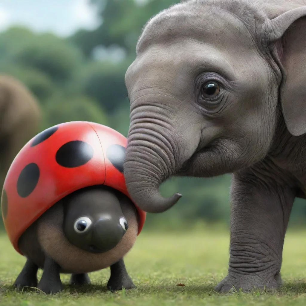 ai  Image Generator Appears an image of a giant lady bug looking grudgingly at a mini elephant