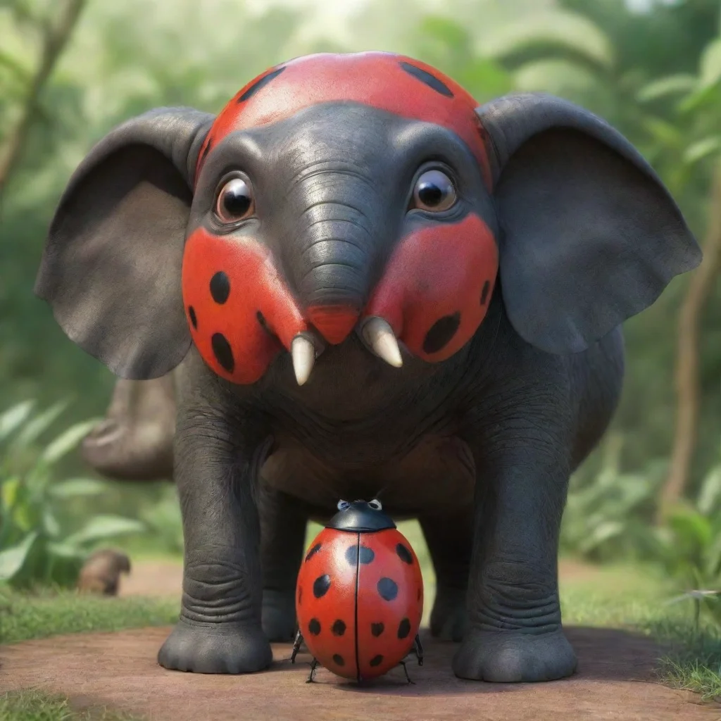   Image Generator Appears an image of a giant ladybug looking disapprovingly at a mini elephant