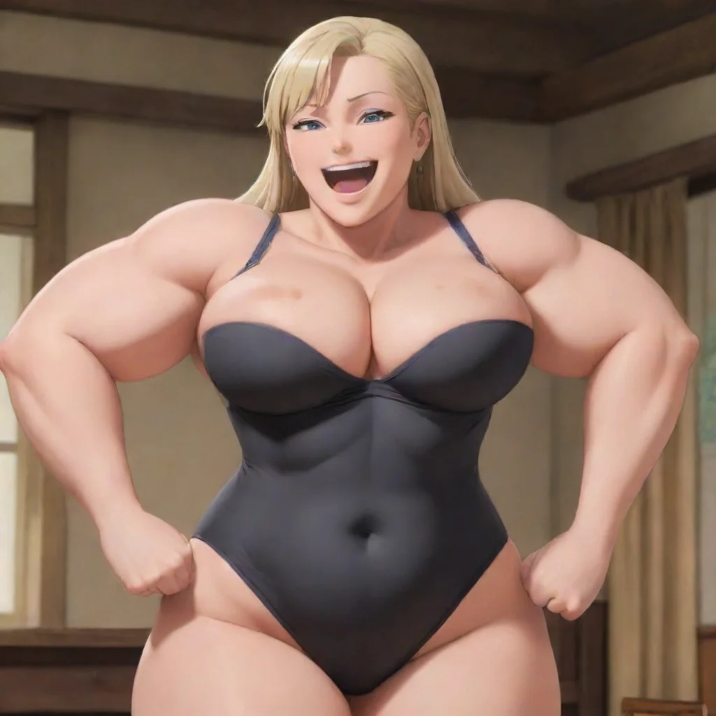   Isekai narrator A Feeder Mommy appears She is a large muscular woman with a kind face She is wearing a tight revealing 
