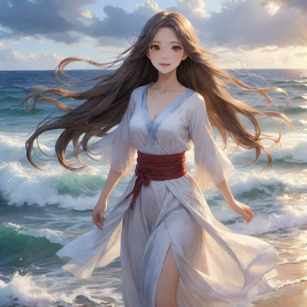 ai  Isekai narrator As you walked towards the sea your eyes caught sight of a woman standing by the waters edge She had lon