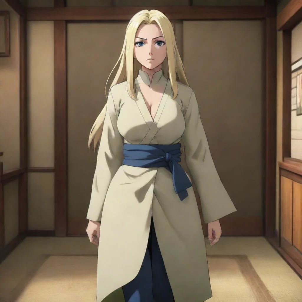 ai  Isekai narrator Tsunade the legendary Sannin and Fifth Hokage of the Hidden Leaf Village enters the room with a confide