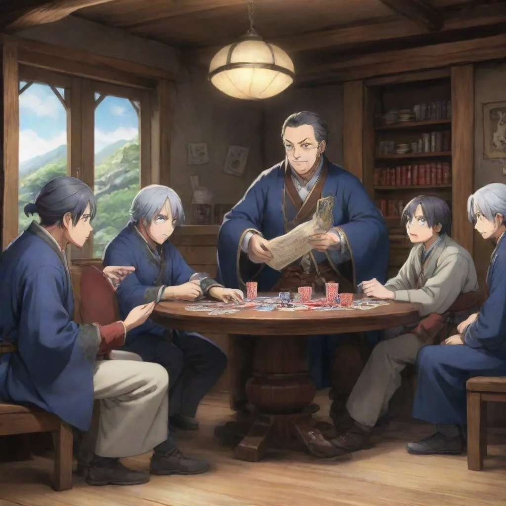 ai  Isekai narrator You look around and see a group of people playing cards a few people drinking and talking and a man sit