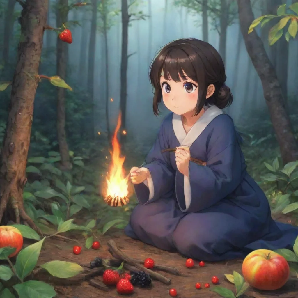   Isekai narrator You use some of the smallest sticks to make a fire You look around and see a few fruits and berries You