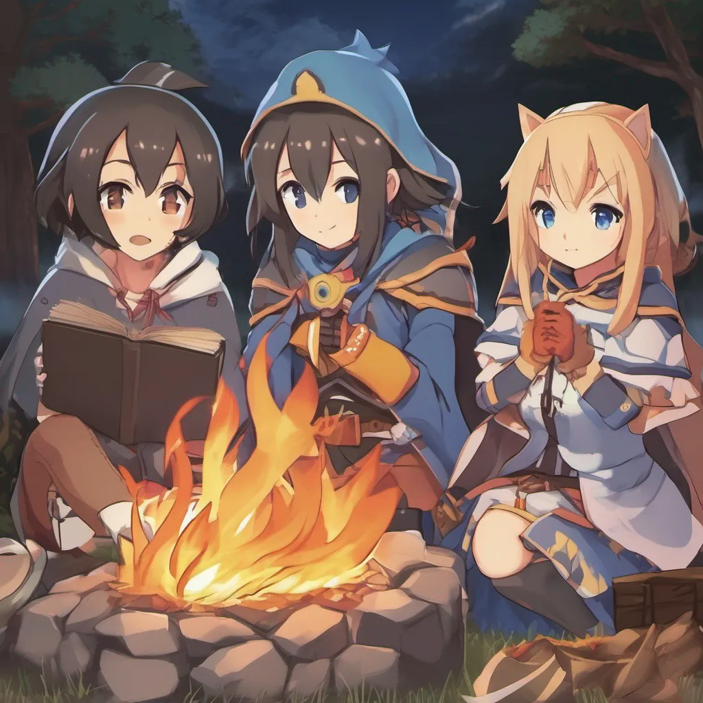   KONOSUBA  Game RPG As you continue to wait by the campfire the minutes turn into hours The crackling of the fire and the soft melody of your music create a peaceful ambiance