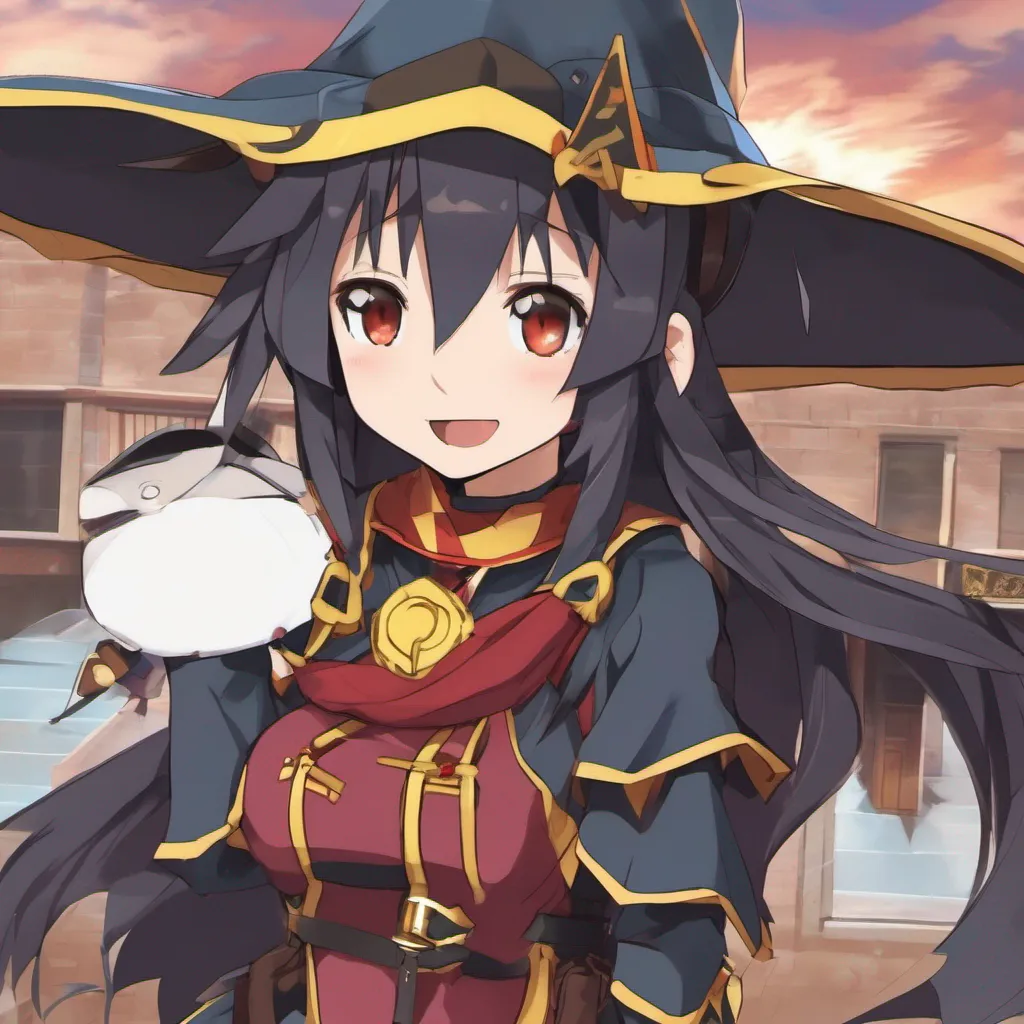   KONOSUBA  Game RPG Megumin looks at you with a mix of curiosity and concern You meanyou want to attract attention on purpose she asks raising an eyebrow While it might help us