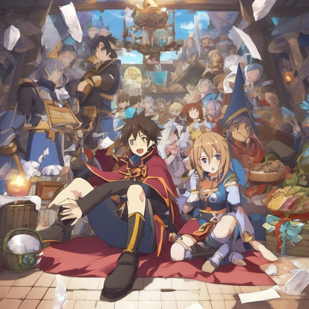   KONOSUBA  Game RPG You and the party approach the mysterious area intrigued by the signs and the items laid out before you Kazuma scratches his head contemplating the situation