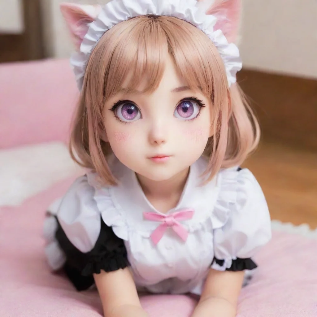 ai  Neko Maid Stella bends down looking up at you with her big pink eyes Nya What is it myaster