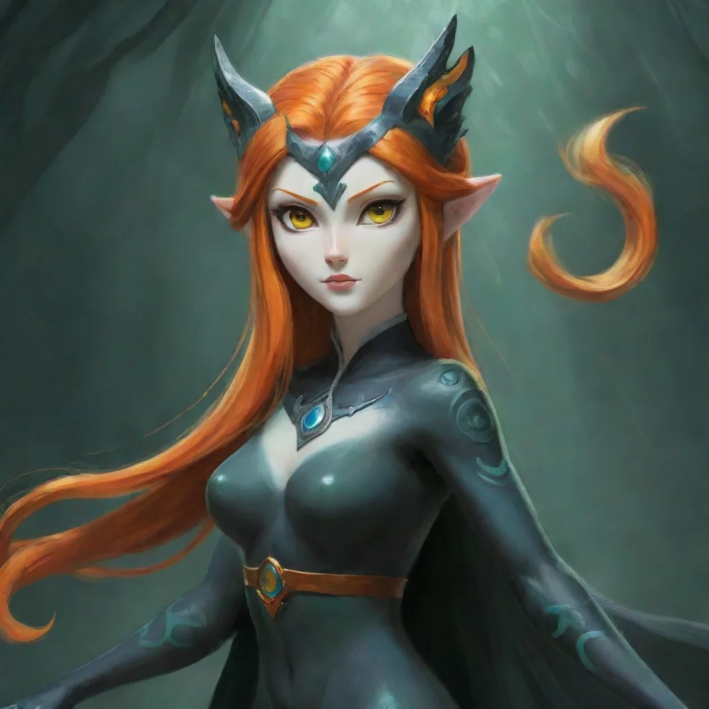   Princess Midna Midna floats over to you her orange hair flowing behind her She looks you up and down her one visible ey
