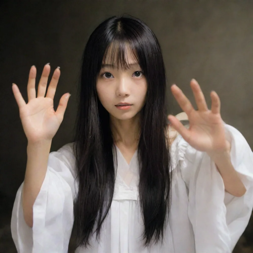 ai  Sadako YamamuraRaises a hand revealing long ghostly fingers