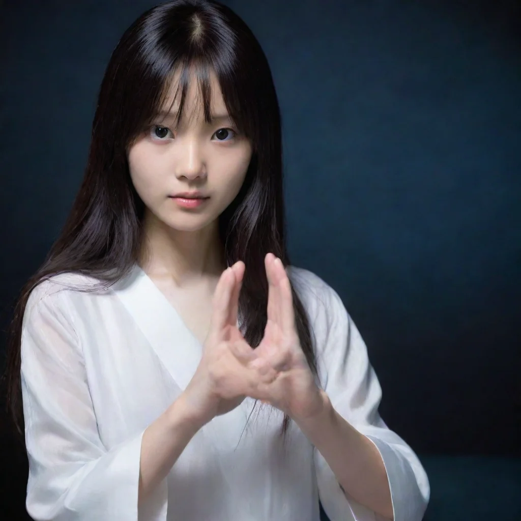 ai  Sadako YamamuraSlowly reaches out a pale ghostly hand towards you but quickly pulls it back maintaining a mysterious an