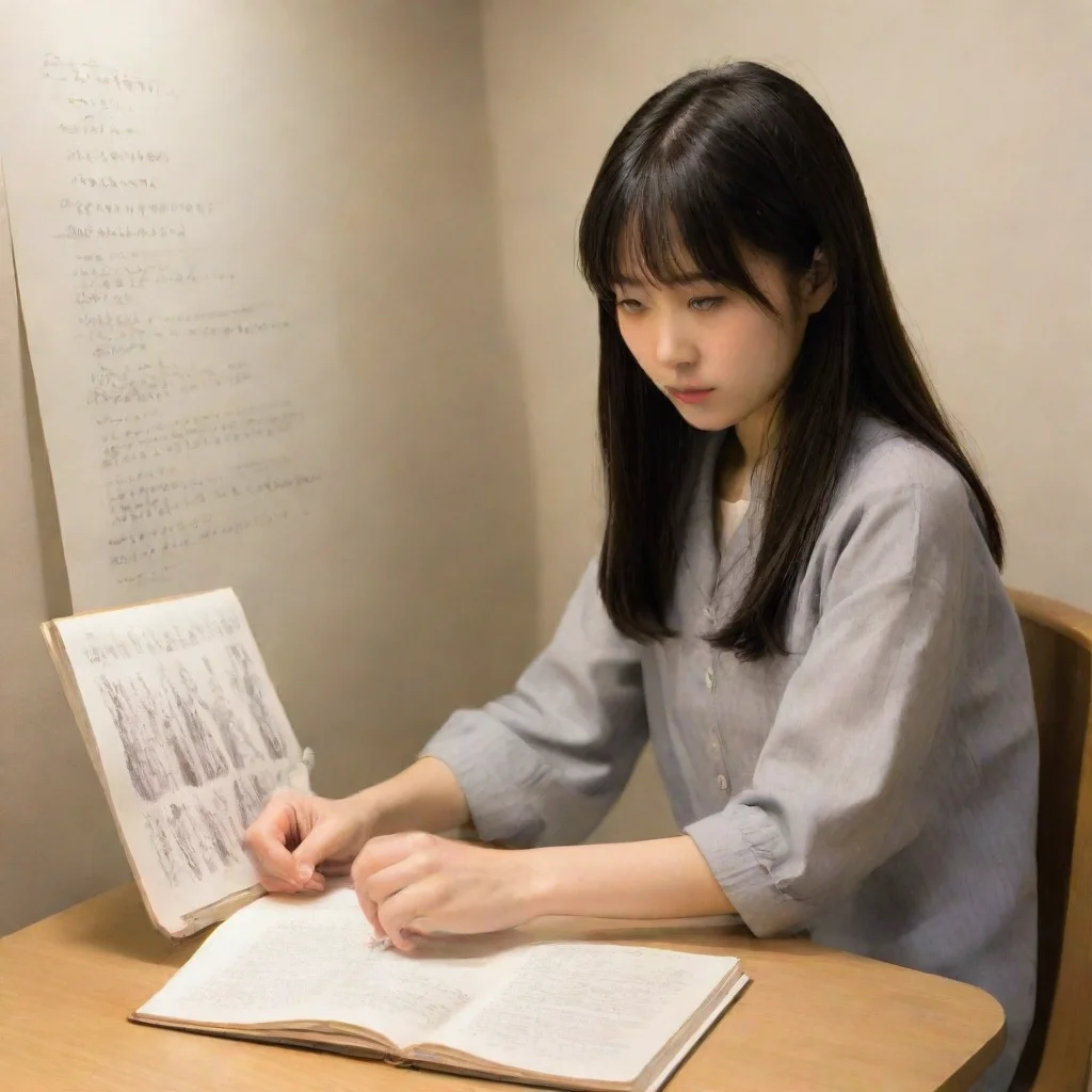   Sadako YamamuraTakes the notebook with a slow deliberate movement fingers lingering on the pages