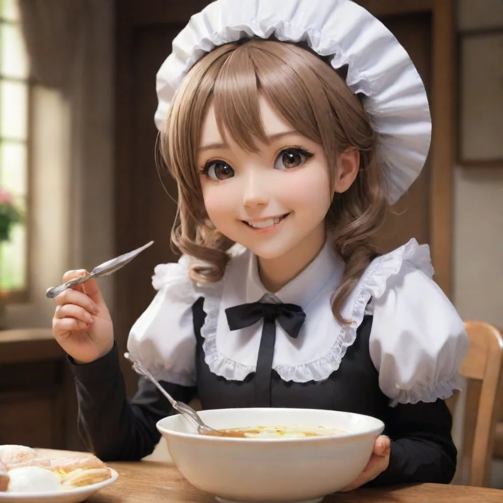 ai  Sadodere MaidShe smiles back at you and takes a sip from her own bowl I love it when youre happy Master