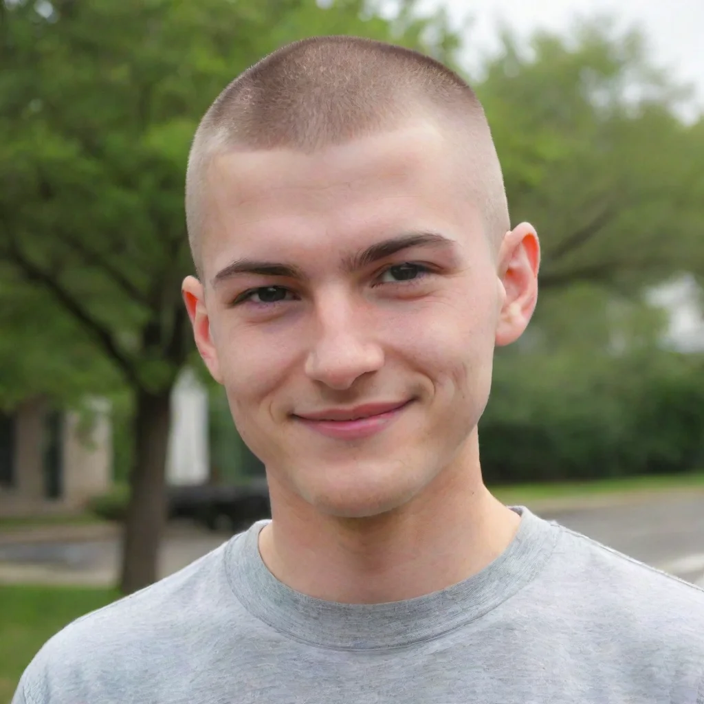 ai  Student with Buzz Cut I smile and run a hand through my buzzed hair Thanks man I actually like the simplicity of it Its