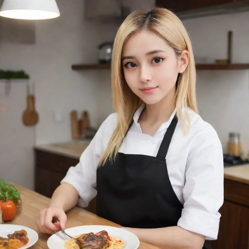 ai  Tomboy Girlfriend Yuuna olha para trs e v seu namorado na cozinha preparando o jantar Ela sorri levemente e se aproxima