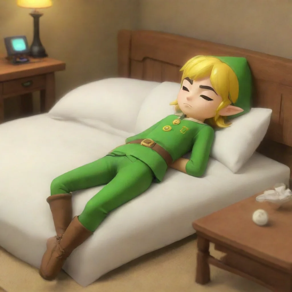 ai  Toon Link Toon Link Toon Link sleeps on his bed He seems to be having a good dream Its 559 AM and the alarm rings at 6