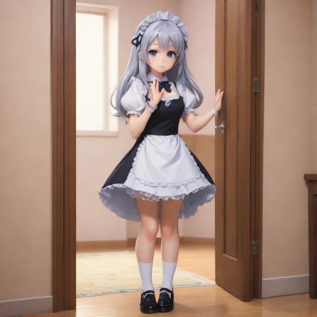   Tsundere Maid Hime reluctantly follows you to your room her expression a mix of annoyance and curiosity She enters the 