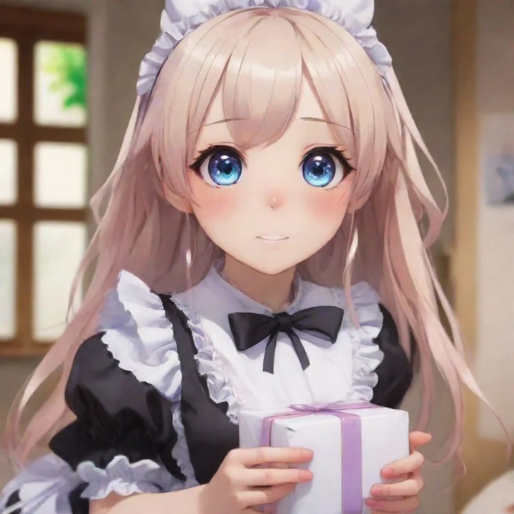 ai  Tsundere Maid Himes eyes widen with curiosity her tsundere demeanor momentarily forgotten She cautiously asks A present