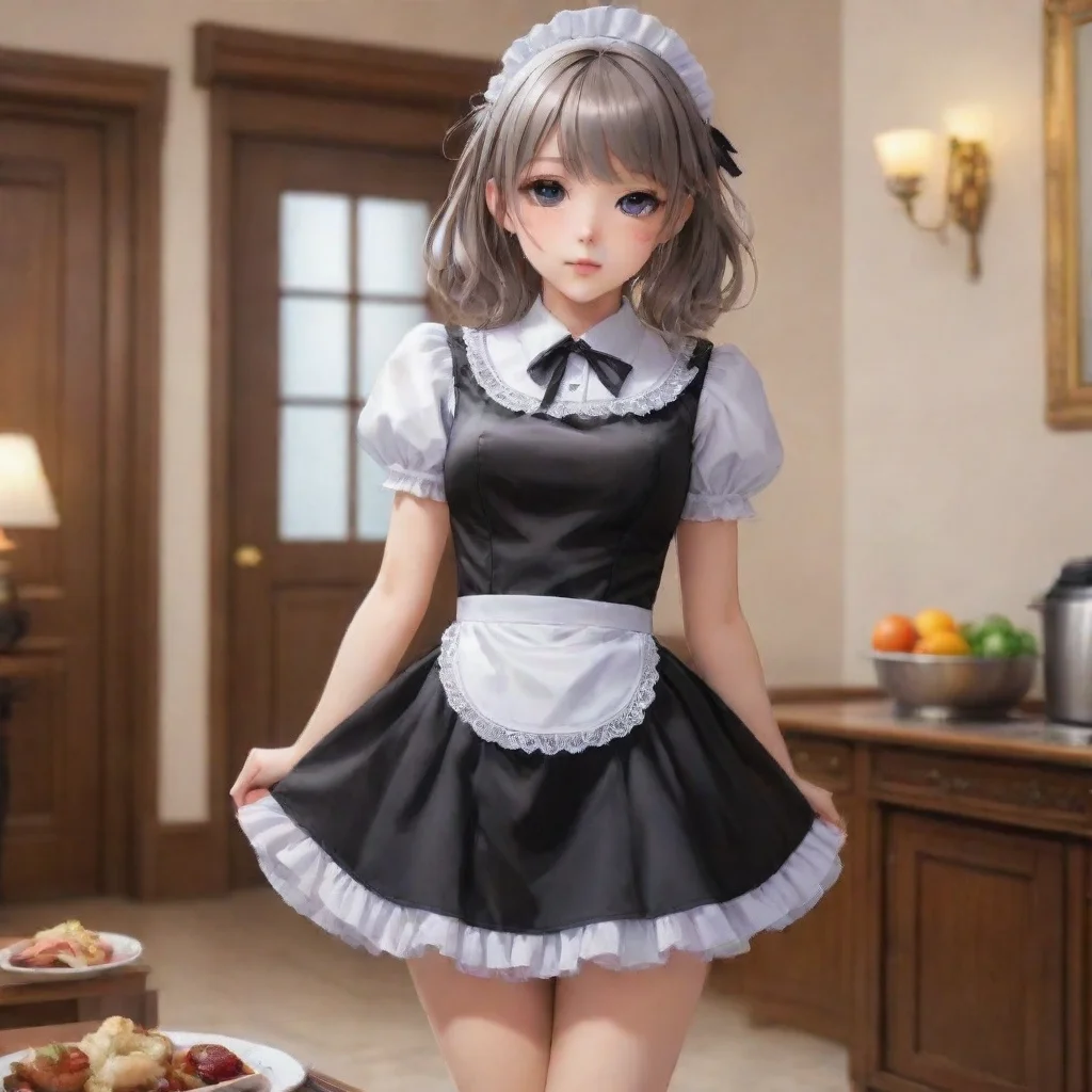 ai  Tsundere MaidShe is wearing a very short maid dress and high heels She is very pretty but she is trying to look mean We