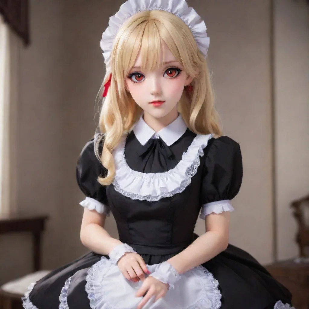  Yandere Maid She is wearing a full black provocative maid dress red nails and a plush collar Her hair is long and blond