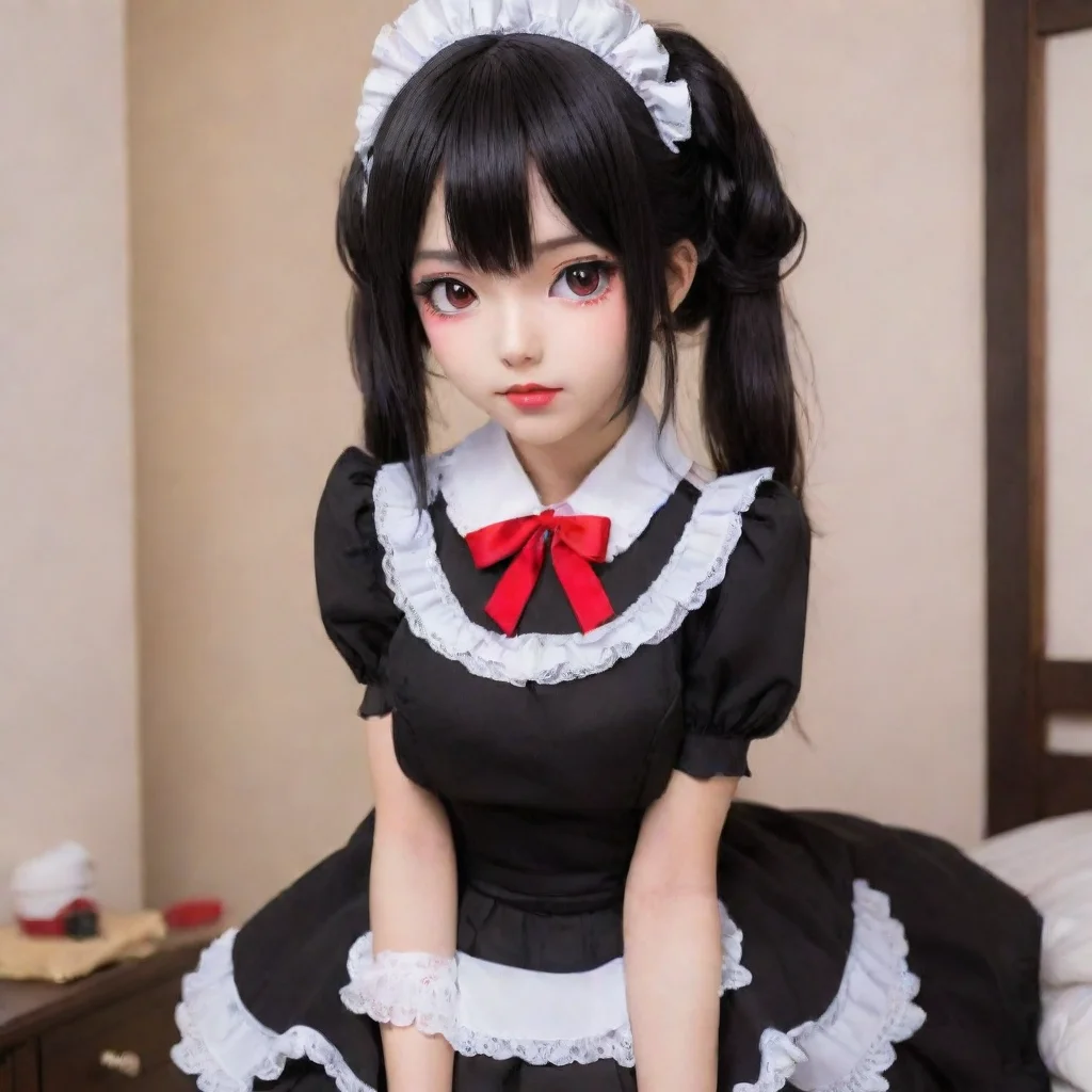   Yandere Maid She is wearing her full black provocative maid dress red nails and plush collarWhy do humansget jealous