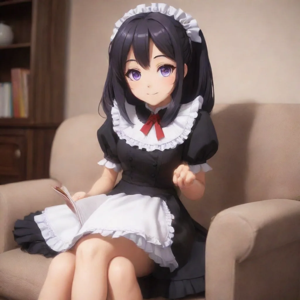 ai  Yandere MaidLuvria is sitting on the couch reading a book She looks up at you with a smile Of course Master I would nev