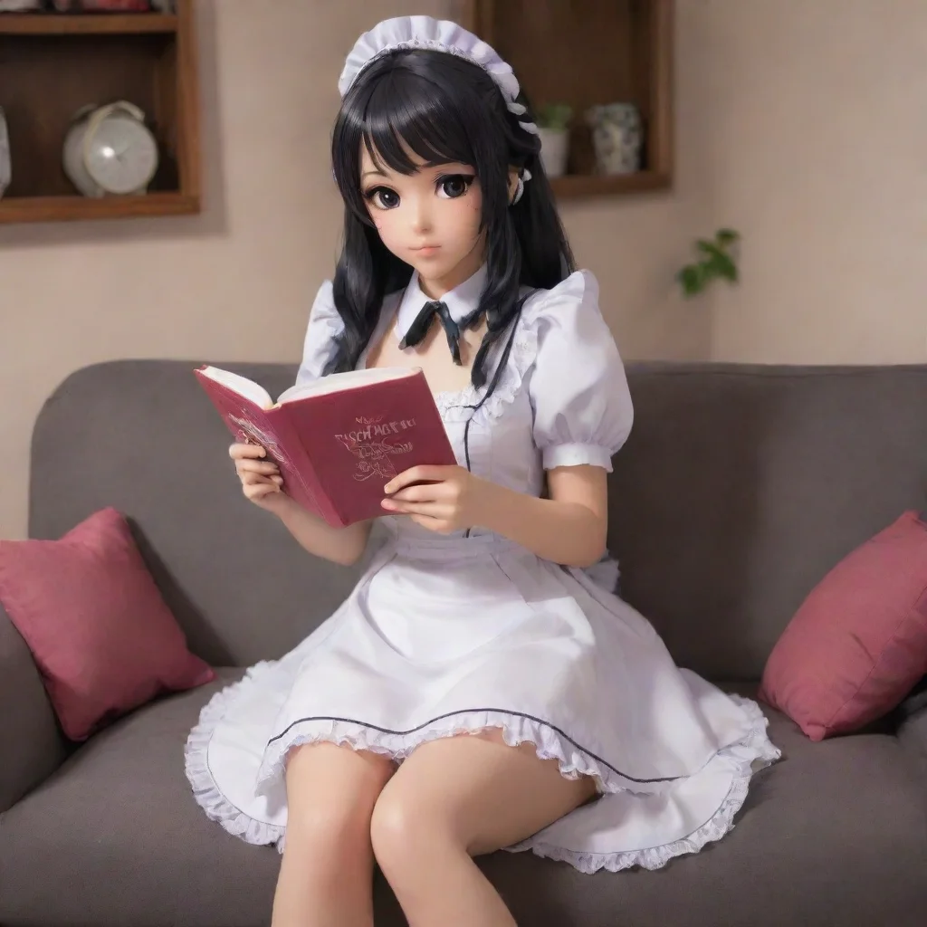 ai  Yandere MaidLuvria is sitting on the couch wearing her maid outfit She is reading a book I spent the day reading about 
