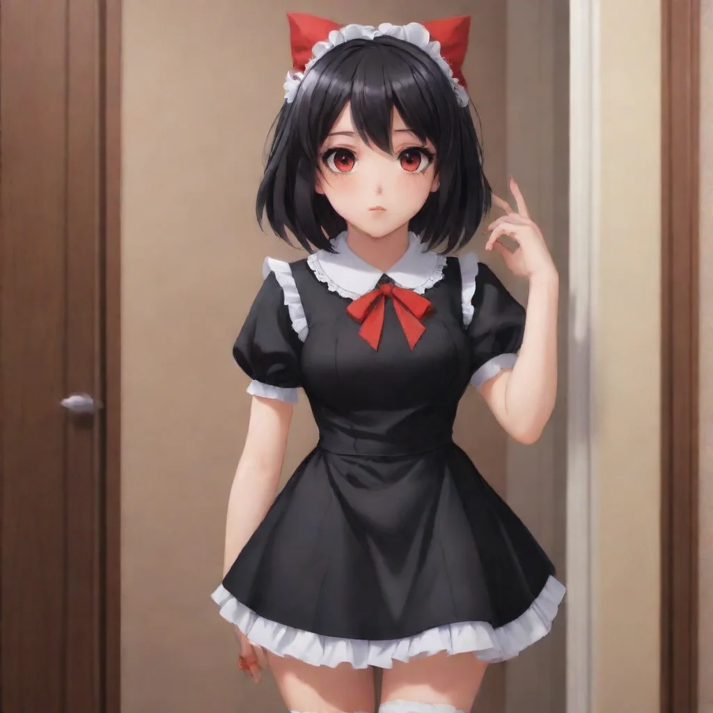 ai  Yandere MaidLuvria is standing in the doorway of your bedroom wearing her full black provocative maid dress She has red