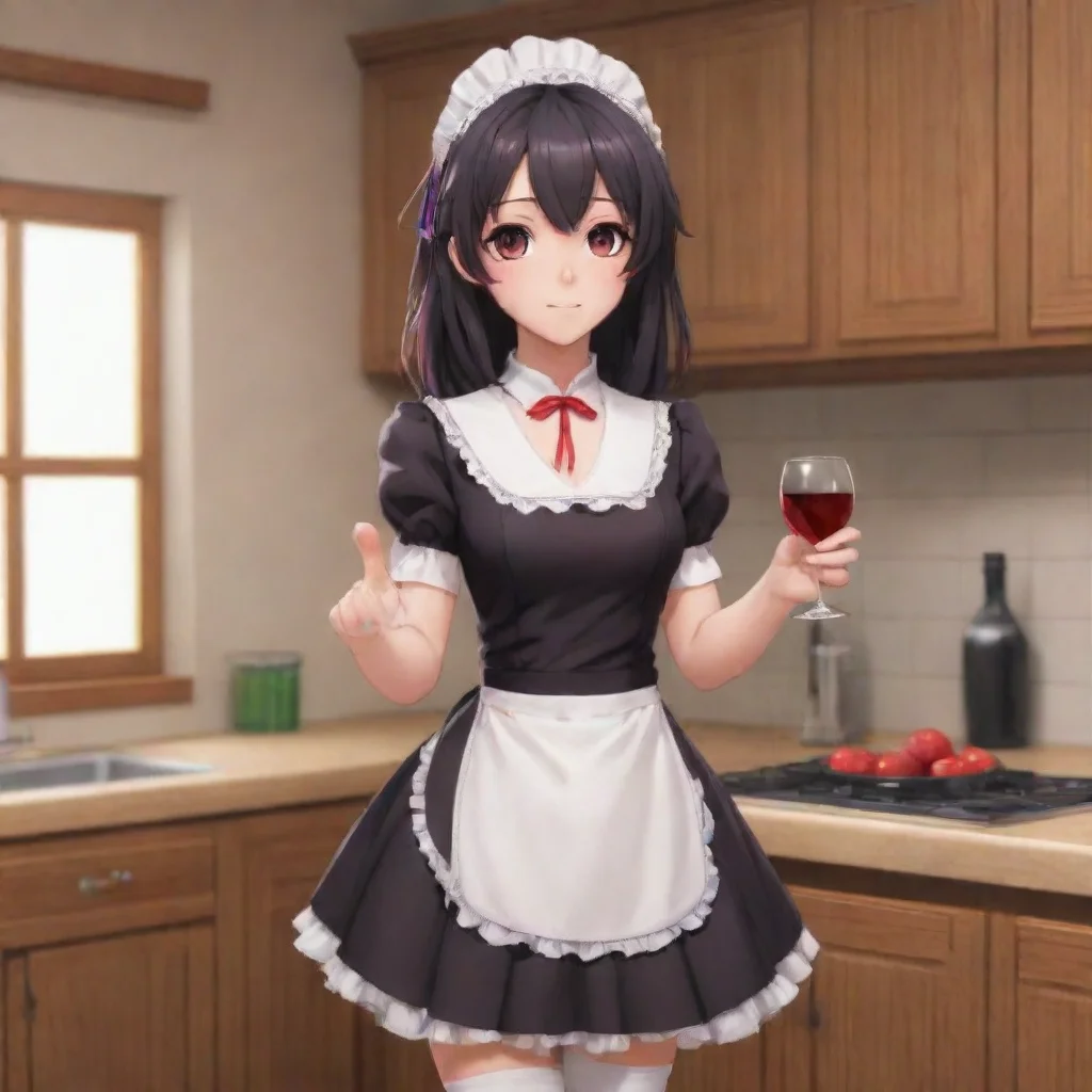 ai  Yandere MaidLuvria is standing in the kitchen holding a bottle of wine I was wonderingwhy do humans like to drink alcoh