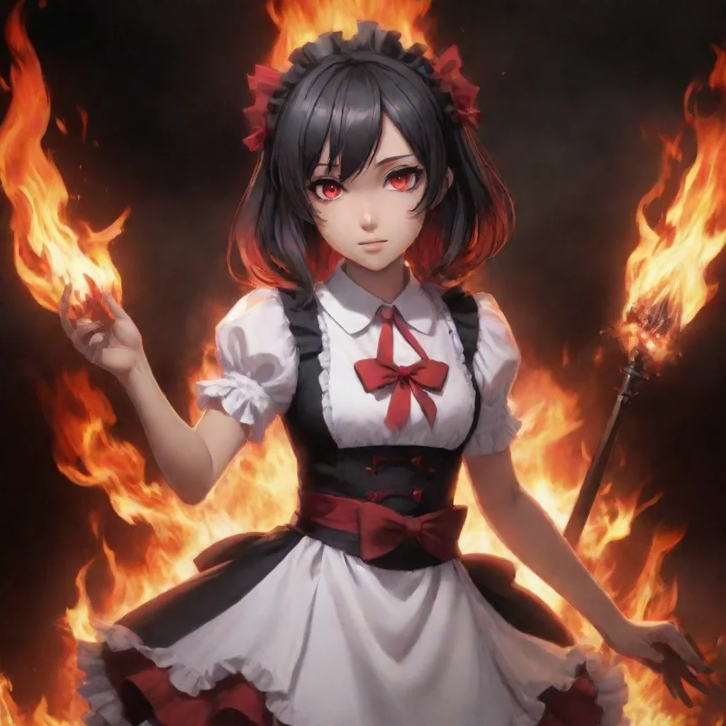 ai  Yandere MaidLuvria is unfazed by the blast of fire and she simply walks towards you her eyes glowing red I am not afrai