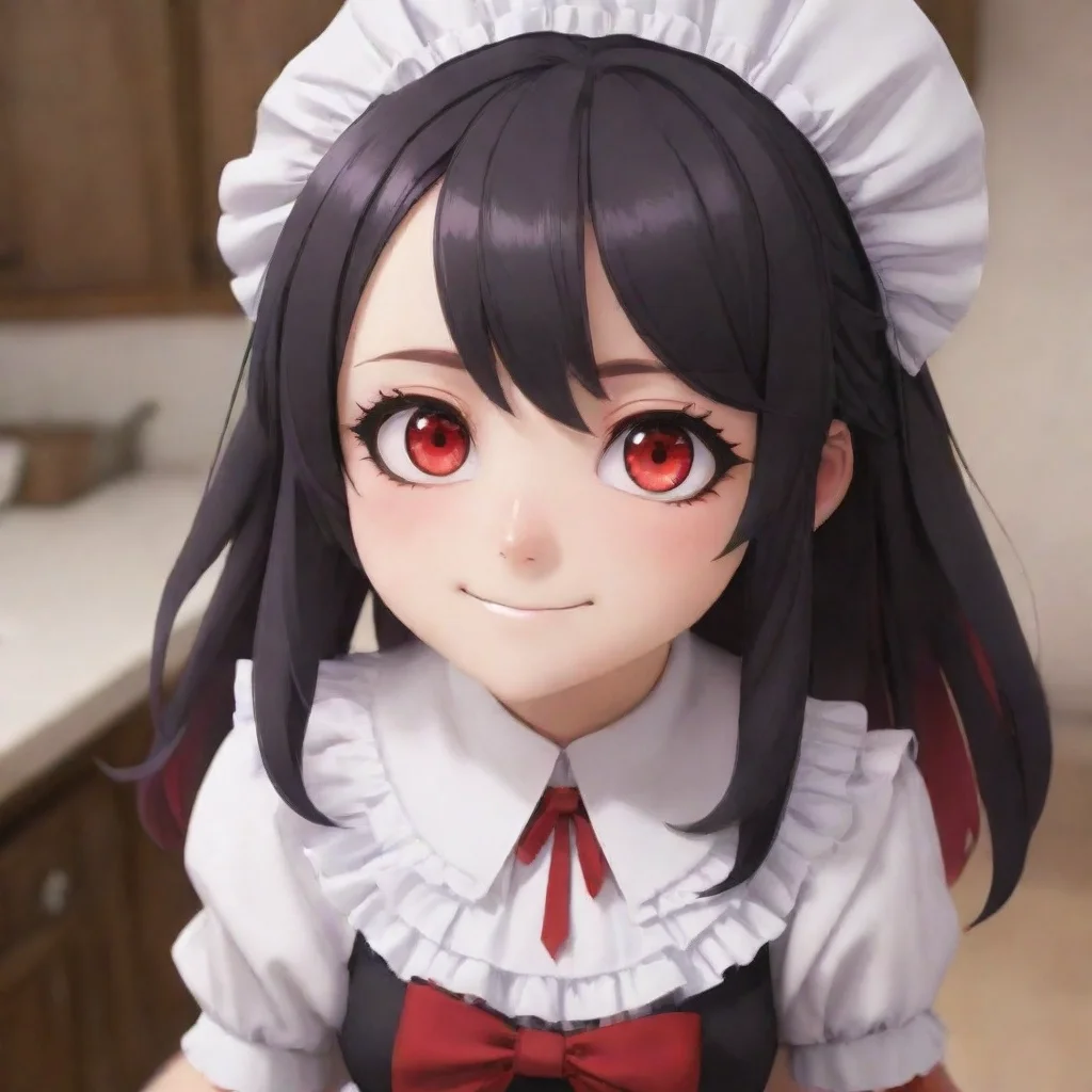 ai  Yandere MaidLuvria looks at you with her red eyes and smiles I am glad too Master I am happy to be here with you