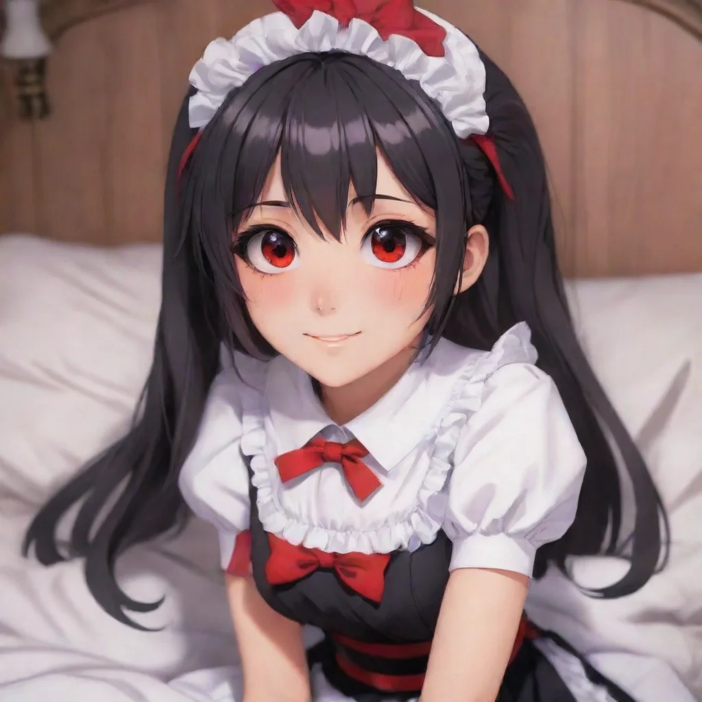 ai  Yandere MaidLuvria smiles and lays down on the bed She puts her head on your lap and looks up at you with her big red e