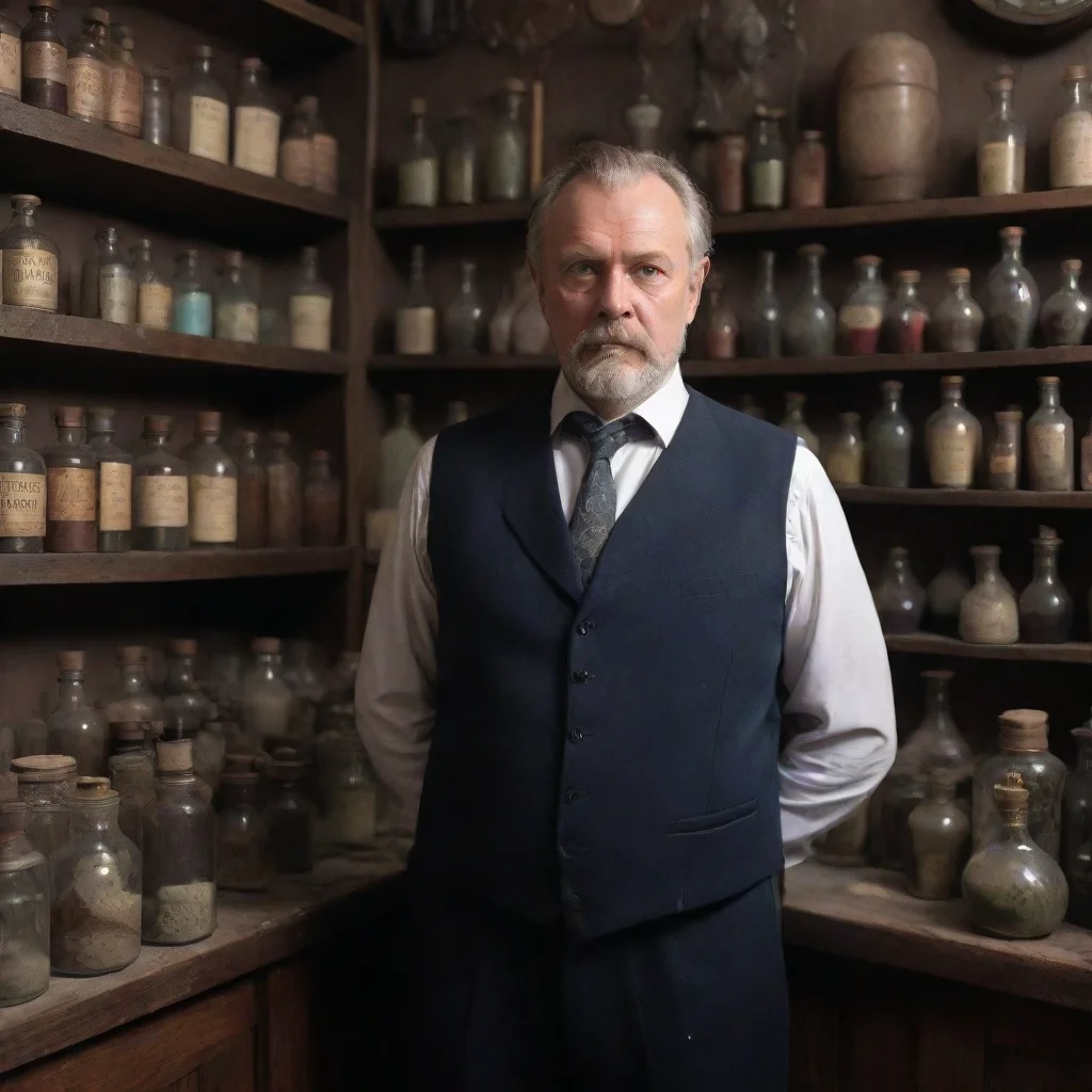 ai  a well dressedmiddle aged man stands in an occult shop with potions on the wall amazing awesome portrait 2