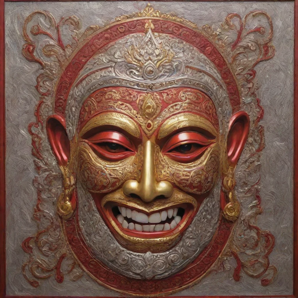   a wooden inlaid thai drawingin the style of raw and powerfullight silver and reddogcoreauthentic expressionsart of tong