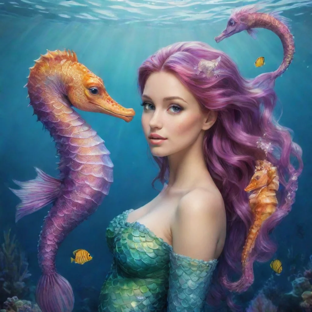   design showing the love of a mermaid and a seahorse amazing awesome portrait 2